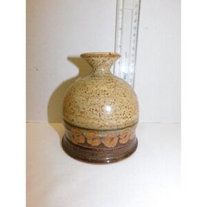 Stoneware Pottery Jug Vase 4.5" Two Tone Brown Speckle Glaze